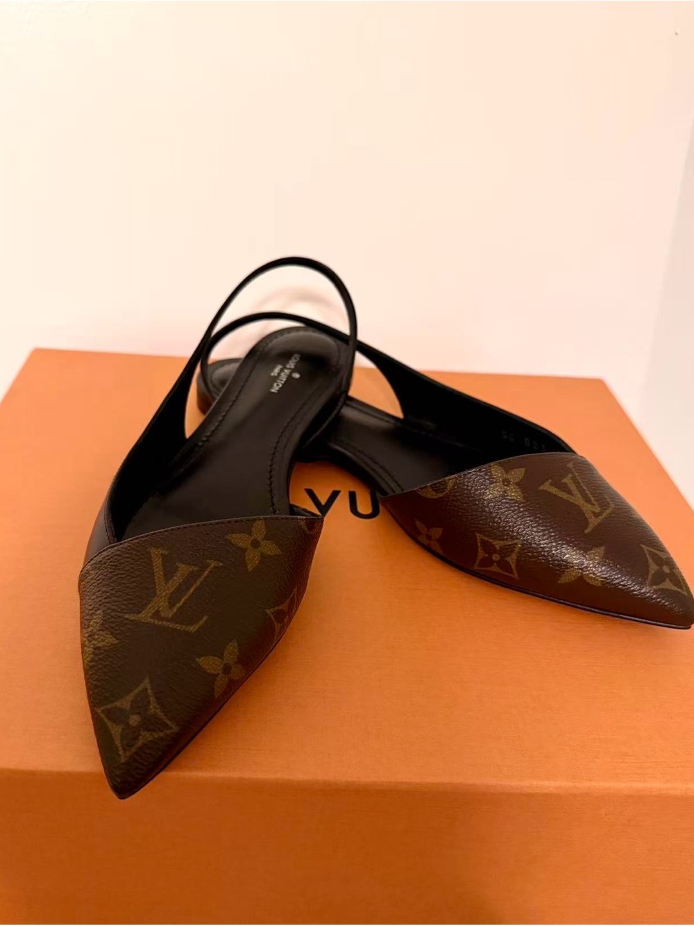 Louis Vuitton Brown Monogram Pointed Slingback Flats